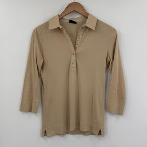 Bogner Cotton Polo Henley Top 3/4 Sleeve Shirt in Tan | Medium